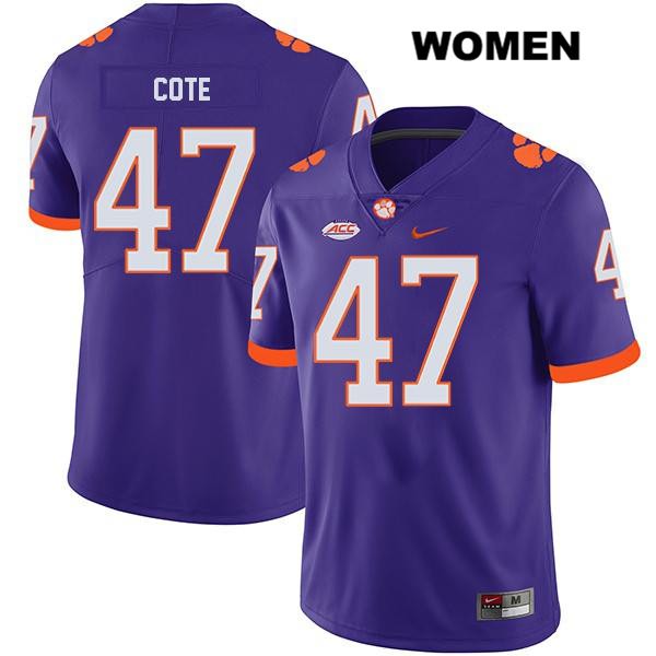 Women's Clemson Tigers #47 Peter Cote Stitched Purple Legend Authentic Nike NCAA College Football Jersey SEU0746NQ